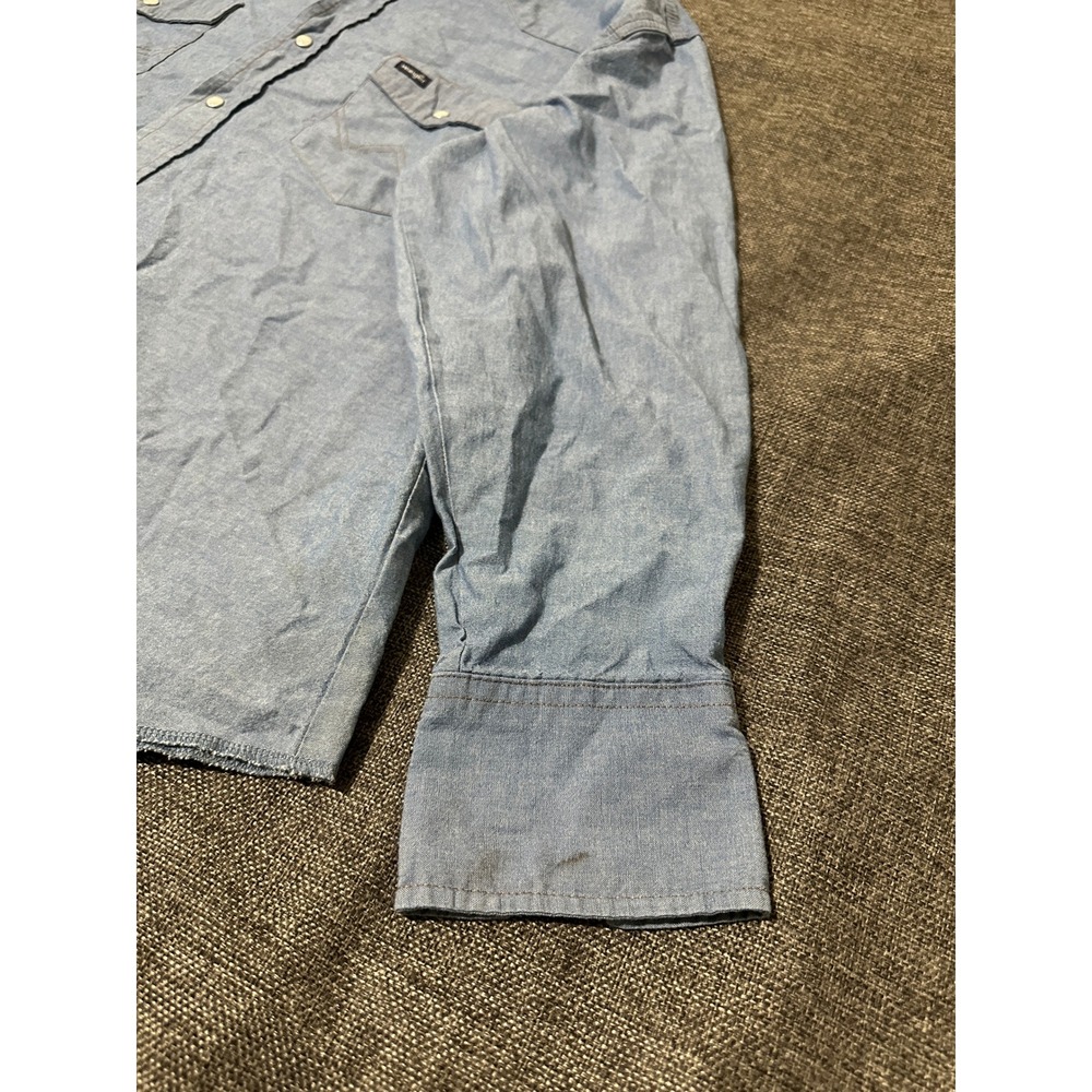 Wrangler Men's XXL Long Sleeve Western Denim Shirt Blue Pearl Snap - Picture 9 of 10